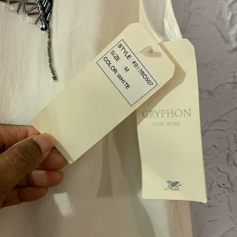 Gryphon NEW 100% Silk Cocktail Dress White Medium Beaded Neckline Flirty Party - Picture 11 of 12